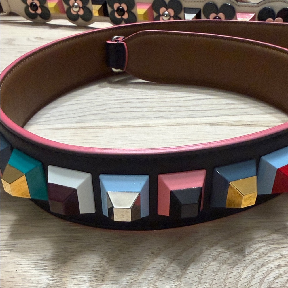 Fendi Black Belt with Multicolor Geometric Studs